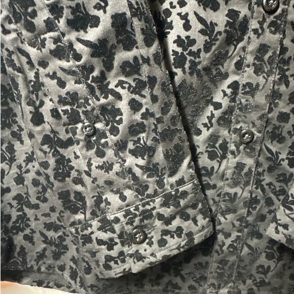 INC Flocked Velvet Floral Blouse Black Size M Goth Glam Holiday Textured Office - Picture 5 of 11